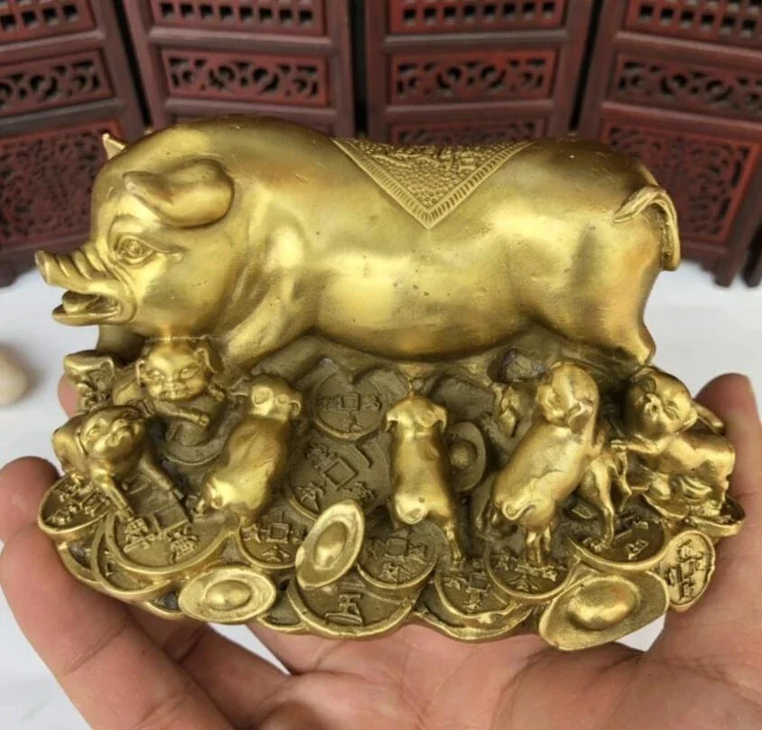 

Chinses Brass Gold Money Animal Pig Crafts Statue