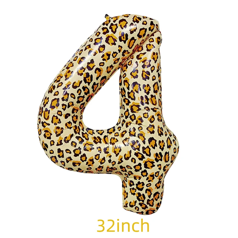 32Inch Leopard Number Aluminum Foil Balloon Spotted Cheetah Animal Digital Kids Birthday Party Decoration Air Ball Supplies