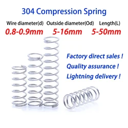 10Pcs Wire Diameter 0.8mm 0.9mm 304 Stainless Steel Micro Small Compression Spring OD 5mm to16mm L：5-50mm Support customization