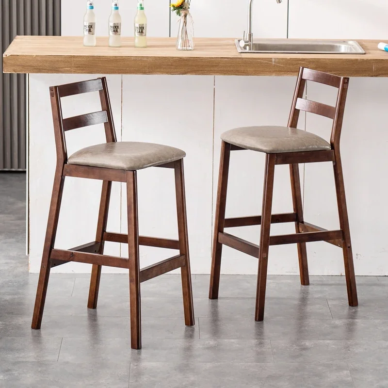 

Backrest Nordic Bar Chair Solid Wood American Retro Bar Stool Coffee Shop Wooden High Legged Stool Sillas Salon Furniture