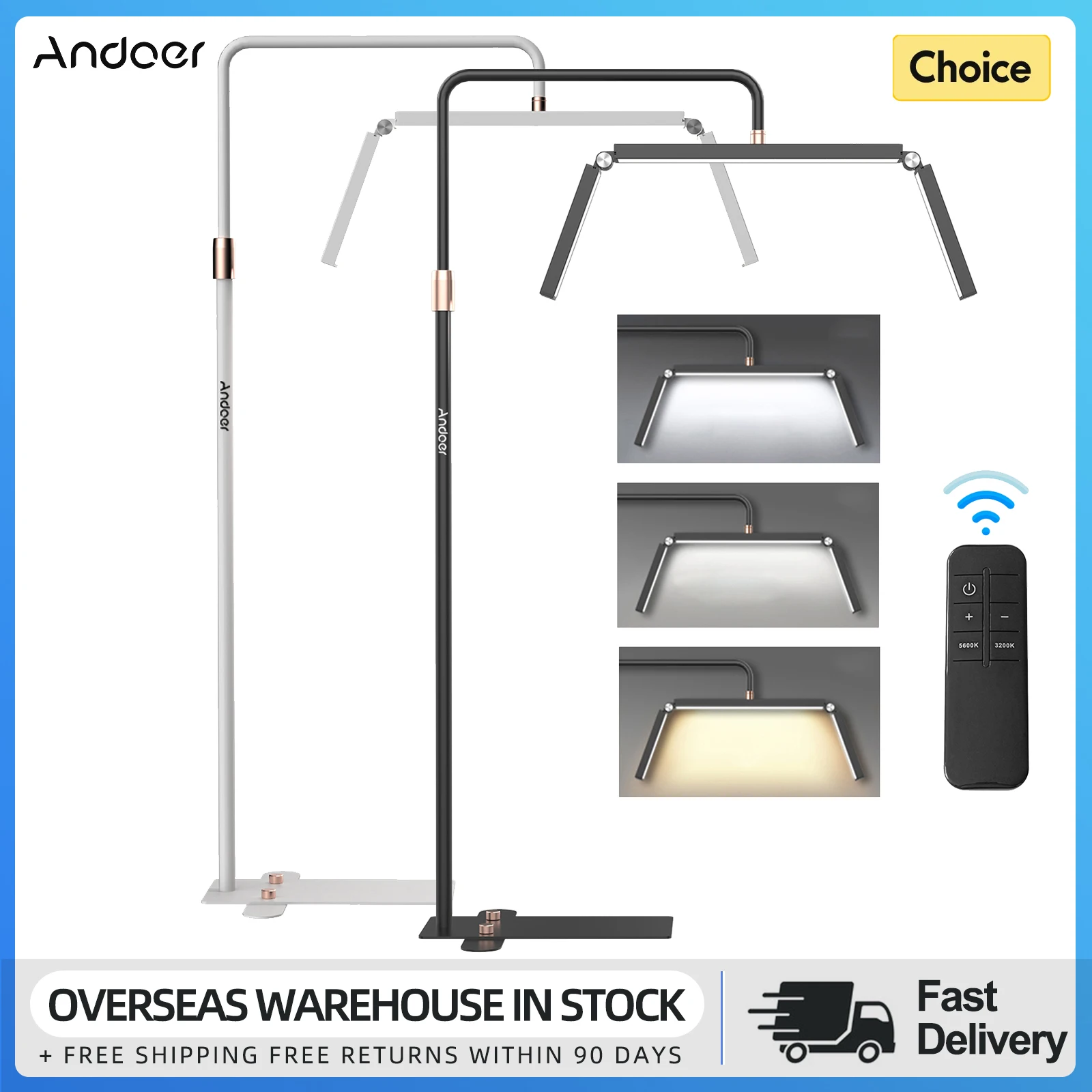 Andoer HD-M9X 40W Floor LED Video Light Foldable Fill Light 3200K-5600K Dimmable with 180cm Light Stand for Makeup Live Stream