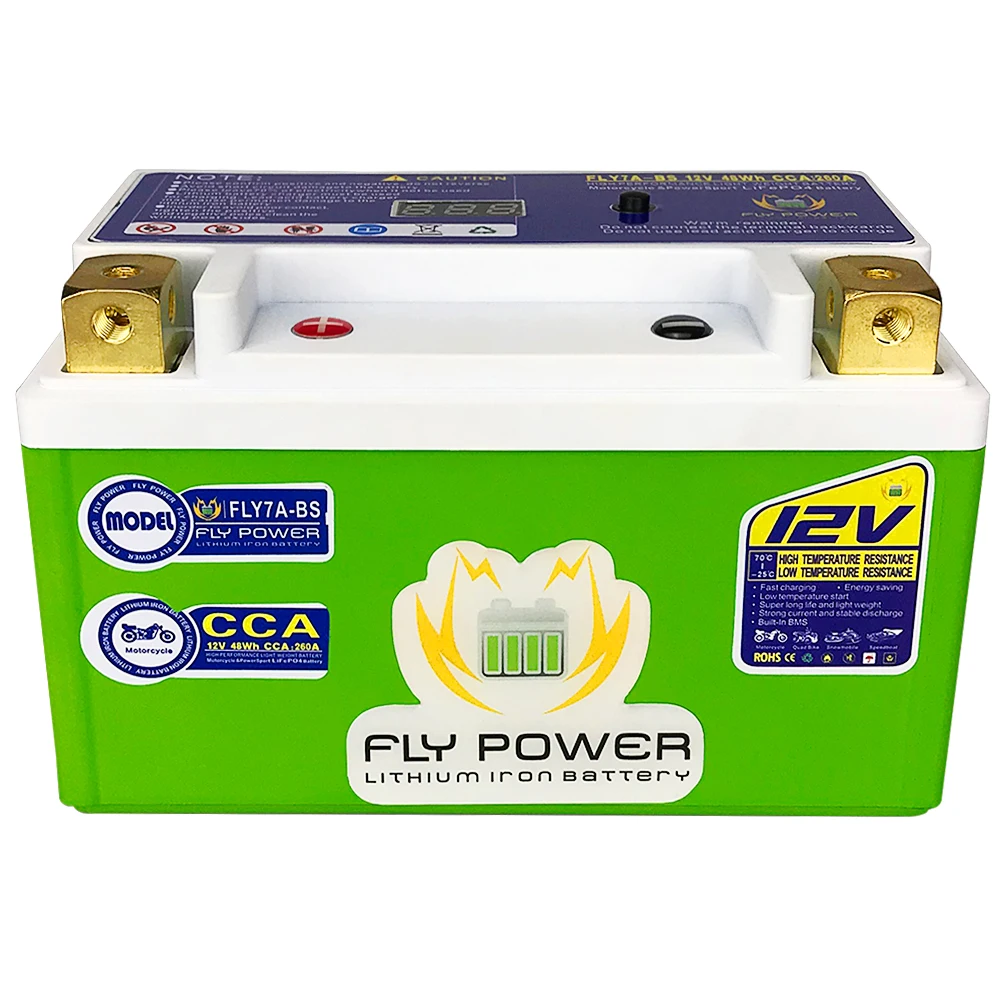 12V Motorcycle Battery Lithium Iron LiFePO4 7A-BS CCA260A Built in BMS For GP110 VP110 G125 CK125-T YTX7A-BS, X7A-BS, 7A-BS