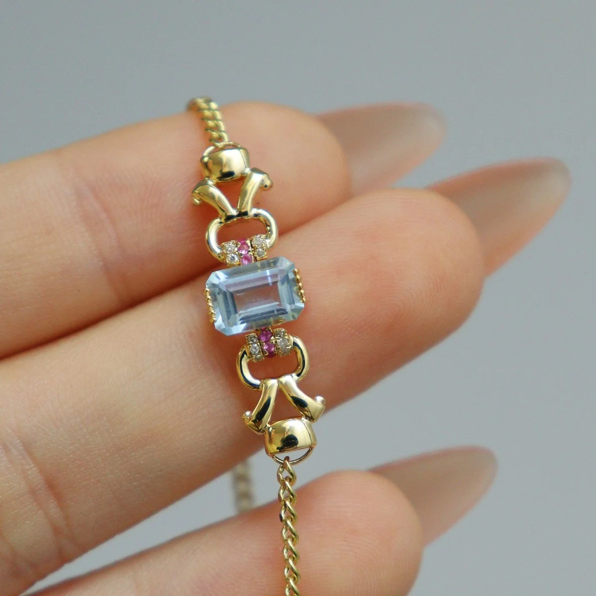 trendy-niche-925-sliver-blue-aquamarine-link-bracelet-genuine-square-gemstone-layered-bangle-sweet-daily-jewelry-for-wife's-gift