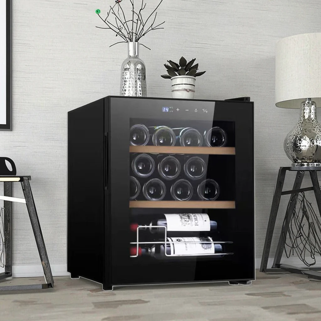 

Отдельностоящий винный холодильник, 48 л, компрессорное охлаждение, 15 бутылок, винный холодильник, шкаф