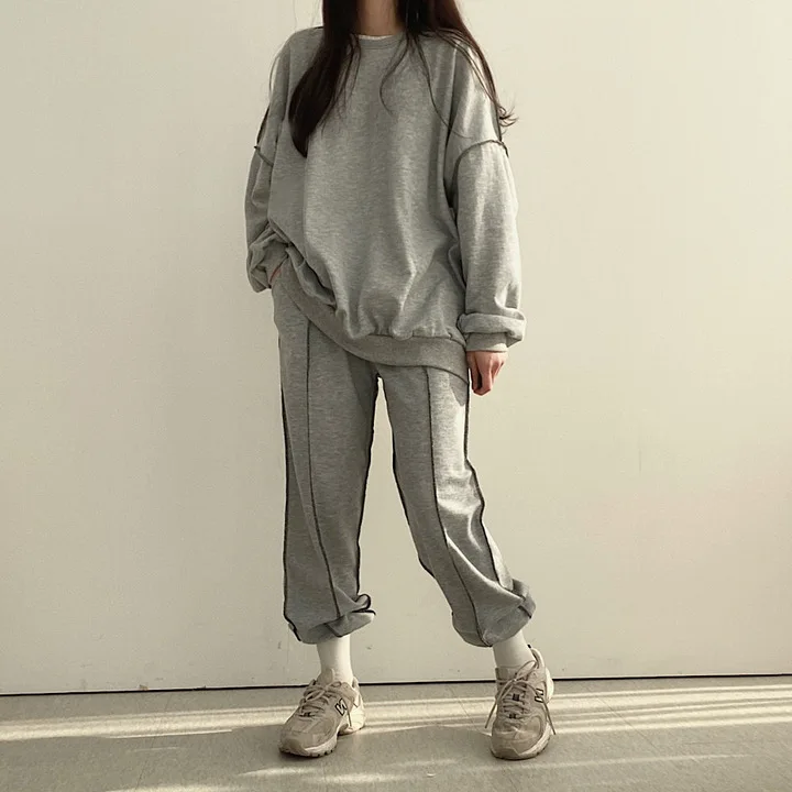 Women Cotton Pullover Sweatshirt Pants Set Velvet O-neck Casual Tracksuit Sportswear Spring Autumn Female Top Sports Suit