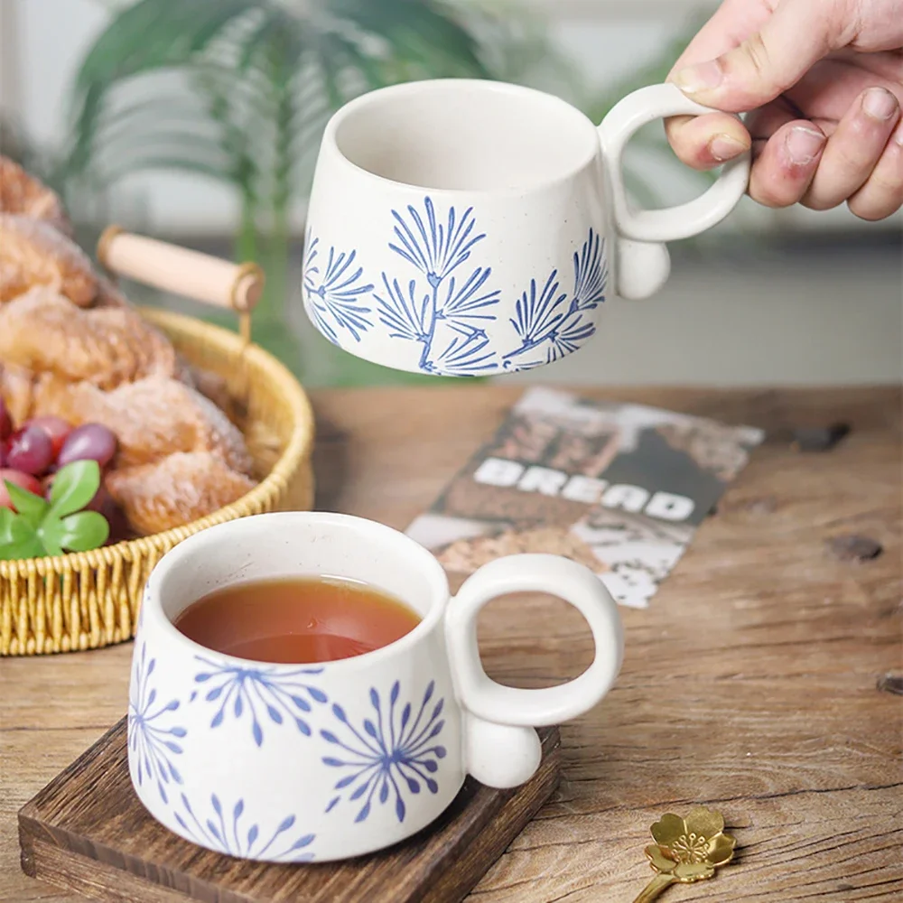 Creative Handmade Rough Pottery Coffee Cup Ceramic Heat-Resistant Handgrip Cups for Juice Lovers Gift Mug Homehold Drinkware