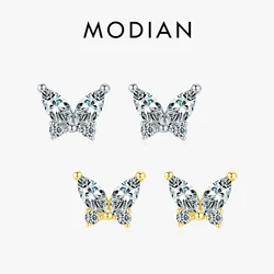 Modian 2026 Real 925 Sterling Silver Exquisite Cute Butterfly Stud Earrings Dazzling Clear CZ Ear Studs For Women Fine Jewelry