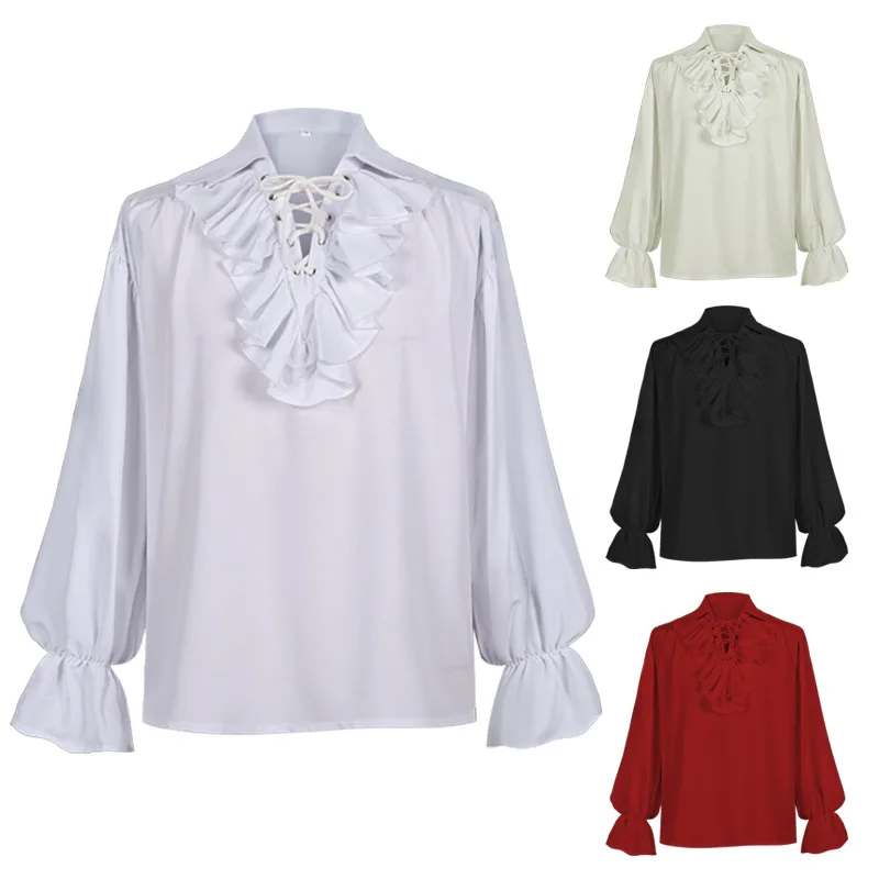 

2025 мужские средневековые рубашки в стиле стимпанк, ретро-костюм, топ эпохи Возрождения, Хэллоуин, придворная вечеринка, пиратское представление, викторианская одежда