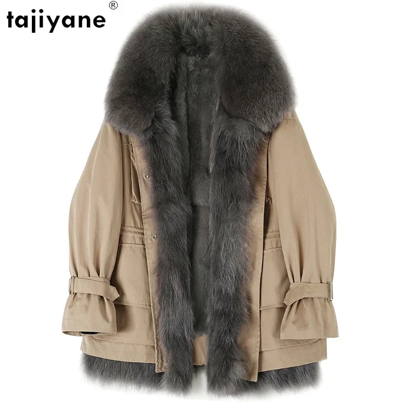 

Real Tajiyane Fur Coat Detachable Rex Rabbit Liner Jackets for Women 2024 Winter Mid-length Loose Parkas Fox Collar