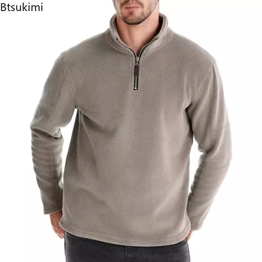 

Men Clothing Autumn Winter New Long Sleeve Polar Fleece Hoodies Thicken Warm Half Zip Stand Collar Pullover Sweatshirts for Men