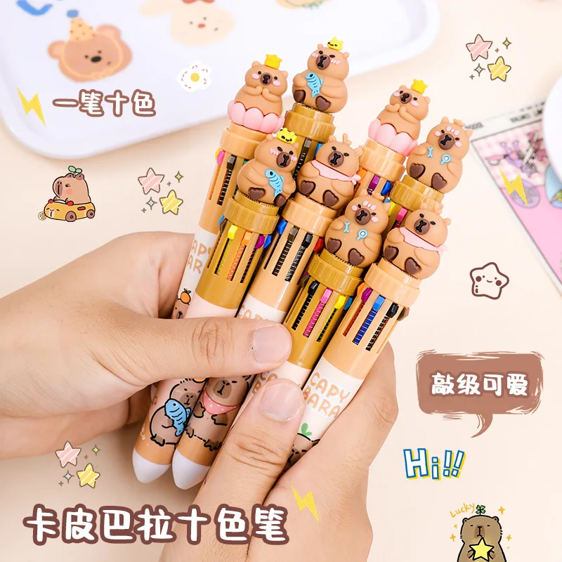 10 Colors Retractable Ballpoint Pen Capybara 0.5mm Colorful Ink Gel Pens Silicone Kawaii Pens School Office Supplies Stationery