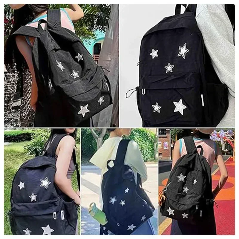 LVK10 cute y2k star backpack for women, kawaii canvas aesthetic bookbag