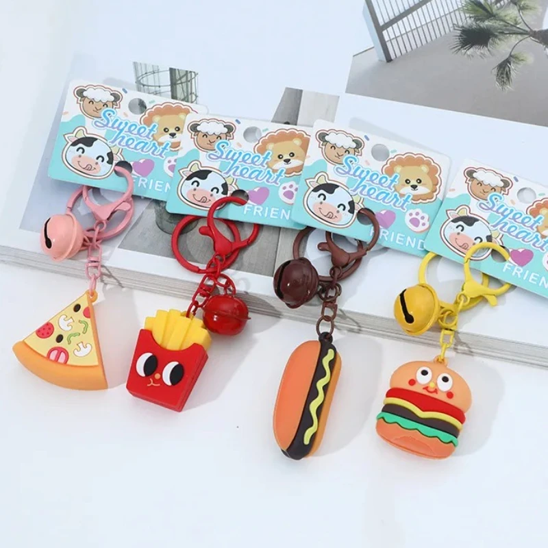 1/3/5PCS Cute Hamburger Fries Keychain Cartoon Food Charm Keyring Funny Car Decor Bag Pendant Gift for Kids Party Favors