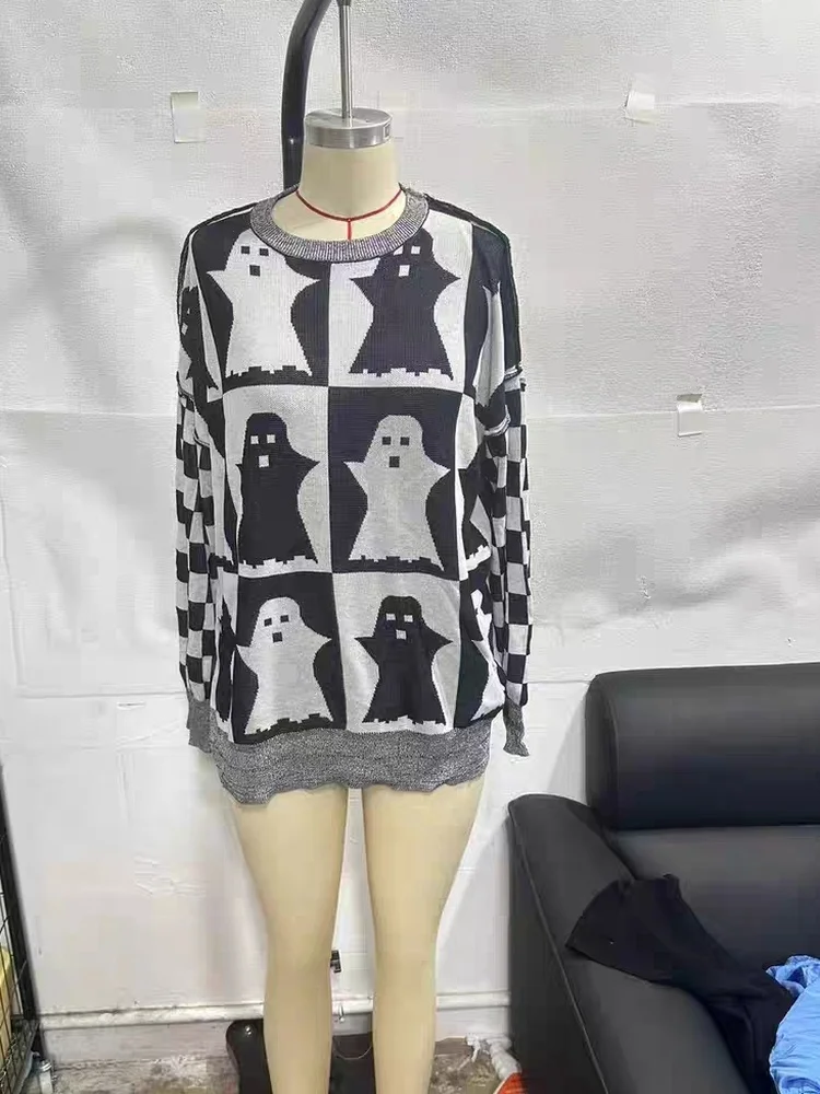 엘사 여성용 패셔너블 긴 소매 라운드 넥 루즈 슬림 스웨터 탑 할로윈 출퇴근 스타일 따뜻한 가을 겨울용