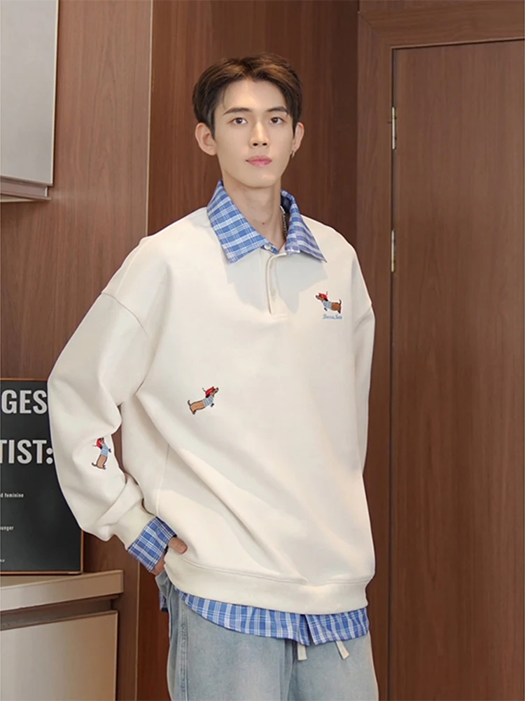 

Beige irt Hoodie Long Sve Turn-down Collar Heavy Base Layer irt for Boys Casual Spring Polyester Fabric