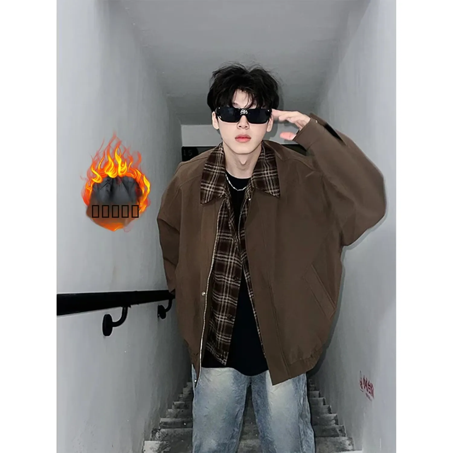 

Retro Vintage Men's Jaet with Stand Collar Fce Lined Thiened Autumn Winter Faion Brand Casual Cool Sle Home Wear