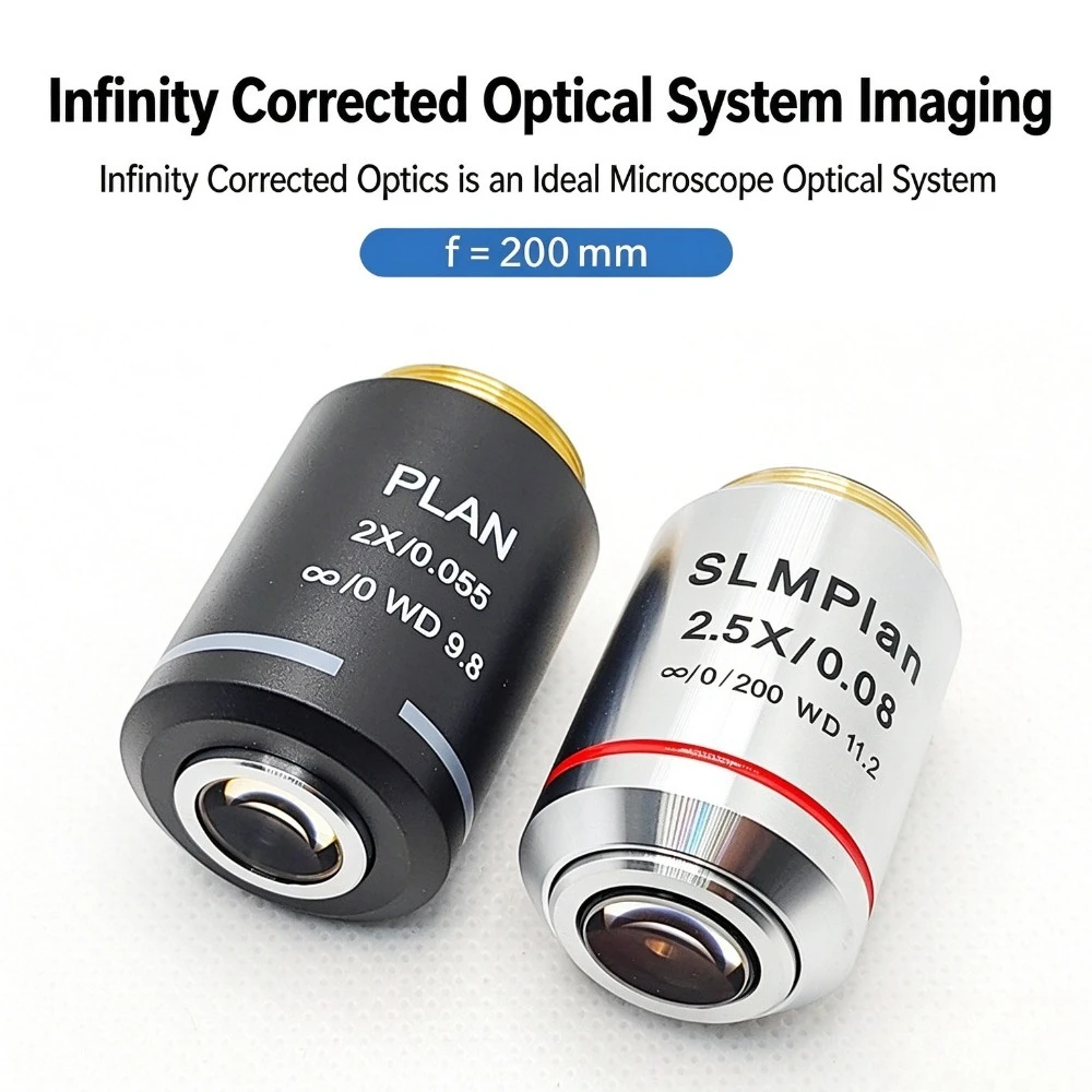 2X Infinity Plan Corrected Achromatic Metallurgical Microscope Objective Lens RMS Thread Long Working Distance WD9.8mm