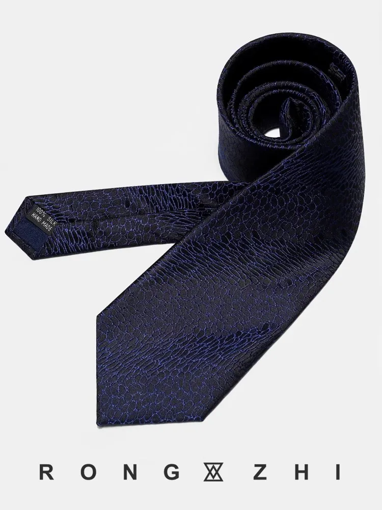 High Quality 100% Silk Retro Black Background Blue Patterned Silk Tie For Men's Formal Business Banquet 8cm Hand Knotted Necktie