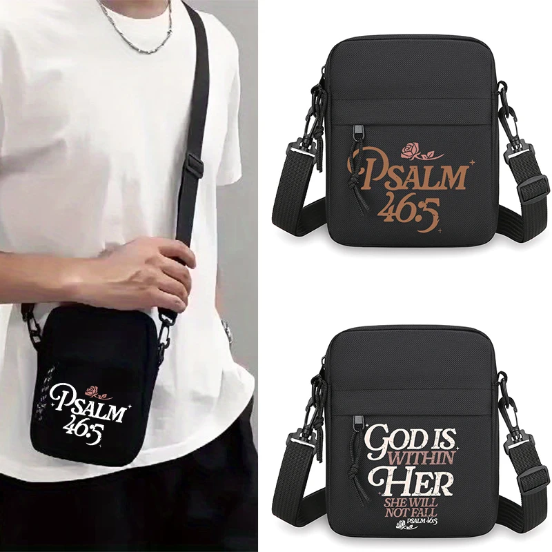 

Bible Verses "God Is Within Her She Will Bot Fall" Letter Print Men Women Small Crossbody Bag Casual Jesus Gifts Messenger Bag
