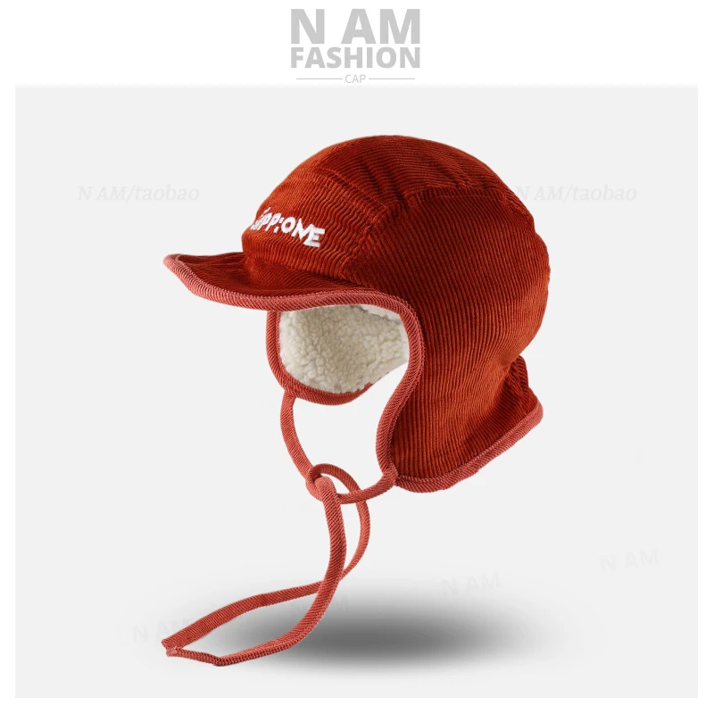 Corduroy Warm Ear Protector Lei Feng Hat Men's and Women's Fleece Thickened Autumn and Winter Windproof Versatile Pilot Hat