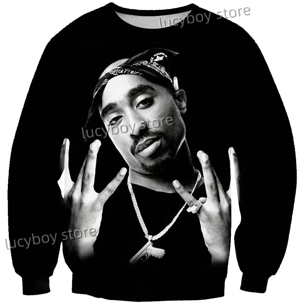 Rapper Rock Singer Tupac 3d Print Sweatshirt Long Sleeve Tops Oversize O-Neck Pullover Casual Male Sweatshirt Youth  Sweatshirt