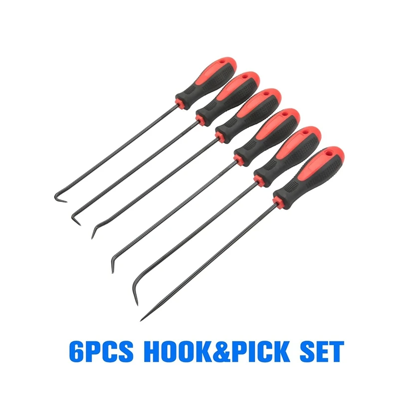 Retail Extra Long Precision Hook And Pick Set, 6-Piece Set, Chrome Vanadium Steel Shaft, For Remove Hoses And Gaskets