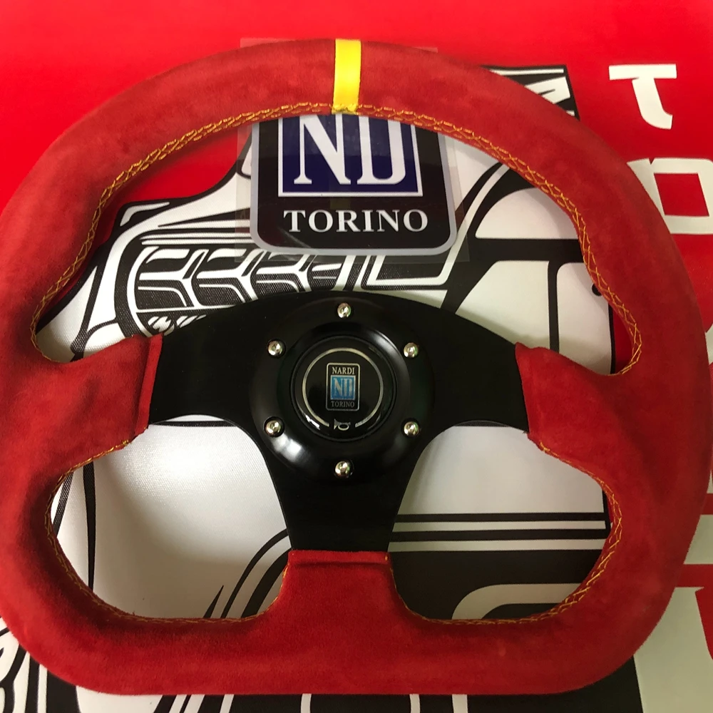 13Inch Nardi Universal Racing Red Suede Steering Wheel Car JDM Red Suede Nardi Steering Wheel Volantes For VW HONDA TOYOTA BMW