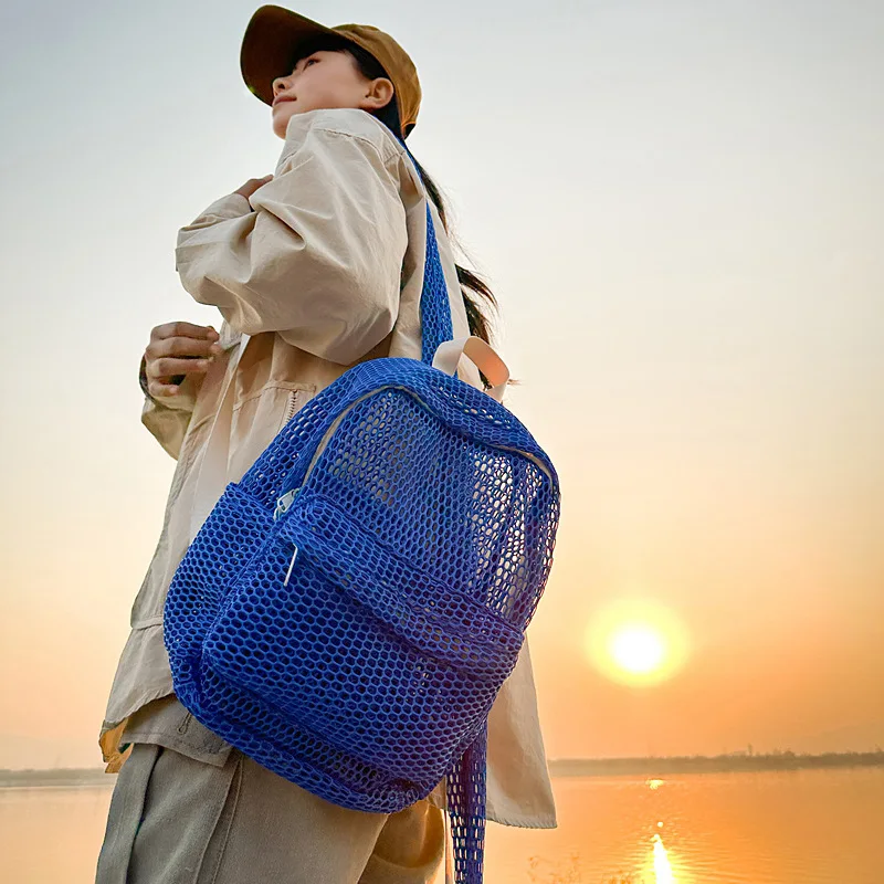 Small Mesh Backpack Bags 2026 Summer Women Solid Color Back Packs Females Travel Simple Beach Student School Backpacks Mochilas