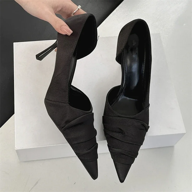 

Модные женские туфли-мюли Eilyken Design с плиссированным острым носком на тонком высоком каблуке для вечеринок