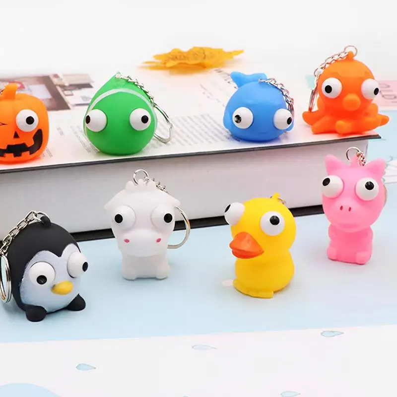 Toy Keychain Animal Stress Squeeze Toy Keyring Mochi Squish Toy Out Eyes Home Decor Easter Party Favors Classroom Prizes