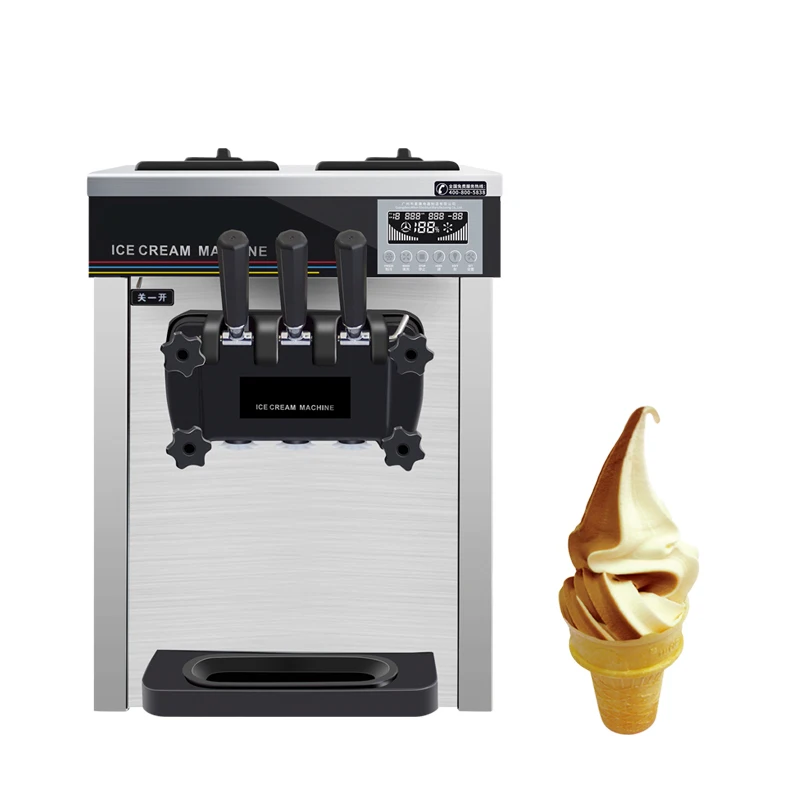 Commercial Table Top Soft Ice Cream Machine High Productivity Three Flavors Stainless Steel for Business Electric