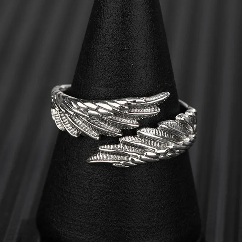 Angel Demon Wings Creative Ring Sterling Retro Adjustable for Men Women Silver-Colored Jewelry Suitable for Daily Wear