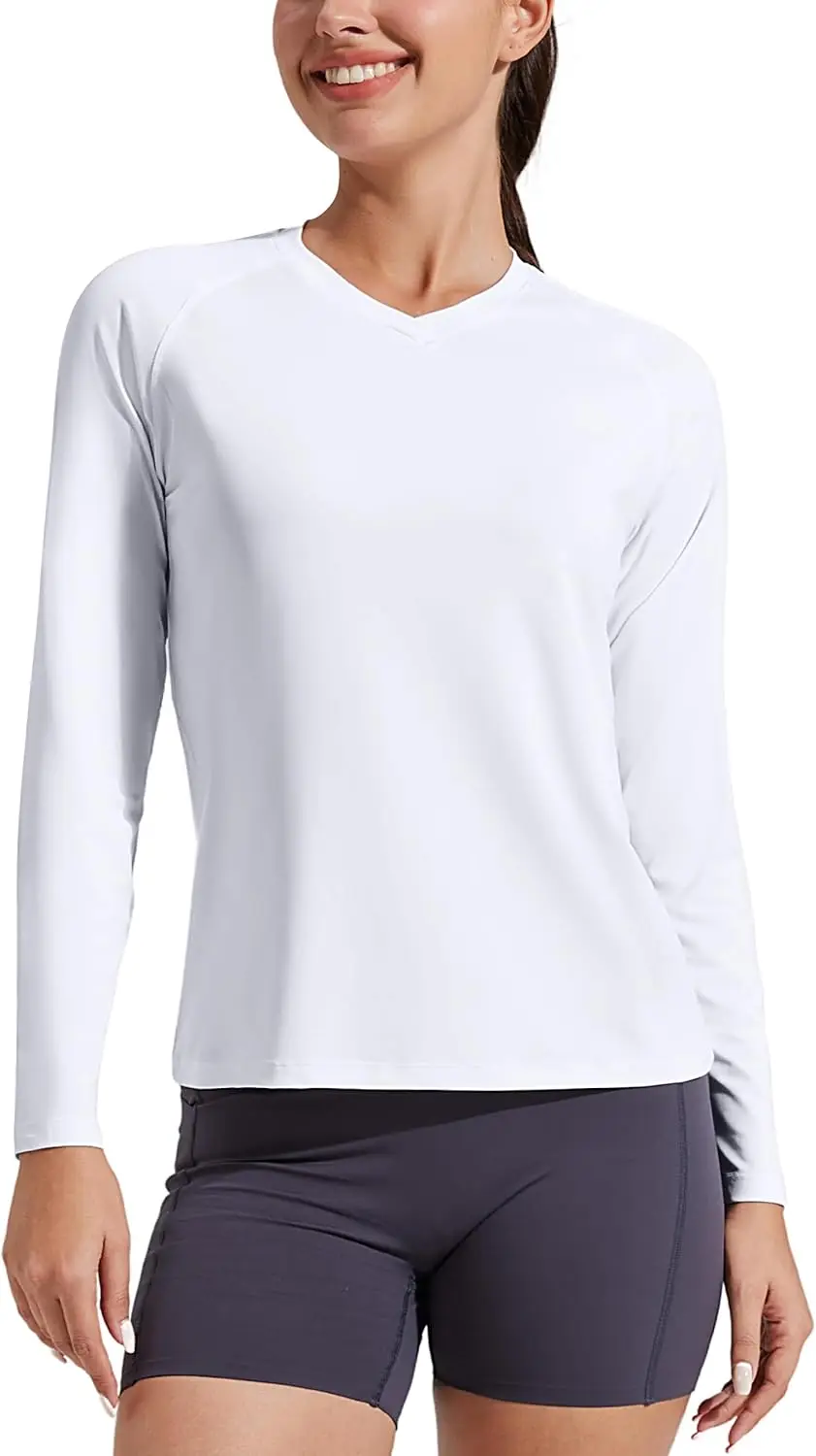 Pioneer Camp Women's UV Sun Protection SPF Shirt V Neck UPF 50+ Long Sleeve Workout Tops Quick Dry Rash Guard Hiking Running