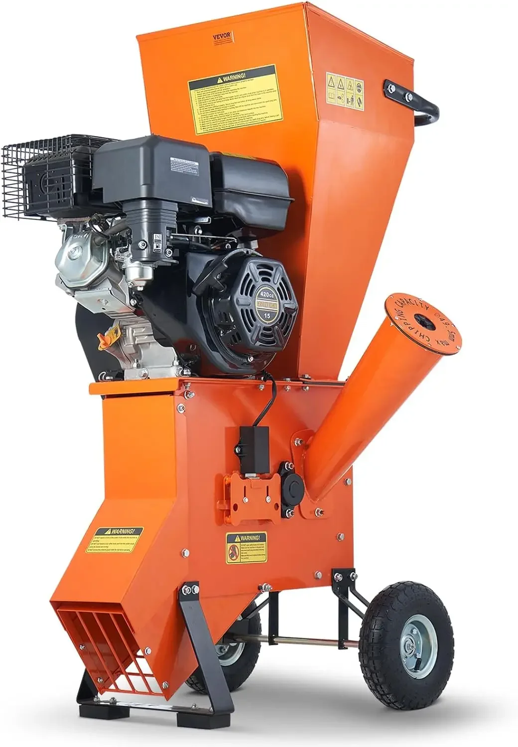 VEVOR Wood Chipper Shredder Mulcher, 12 HP Heavy Duty Gas Powered, 2” Max Diameter 420cc 8.6 kW Engine Woodchipper, Fast Wood Ch