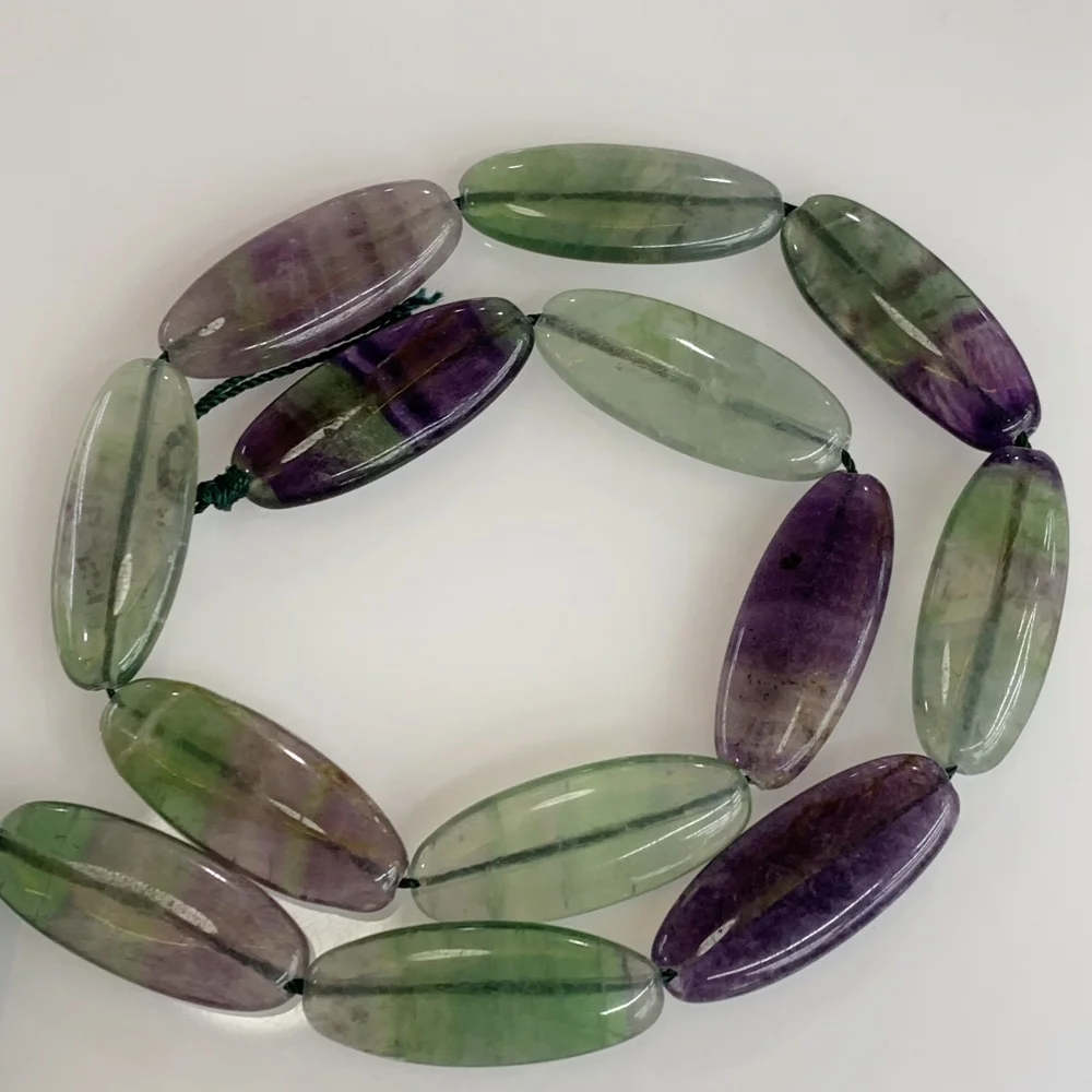 

Natural Gem Stone 12x30mm Colored Fluorite Egg Shape Stone Oval Flat Slice Loose For Jewelry Making DIY Necklace Bracelet 15'