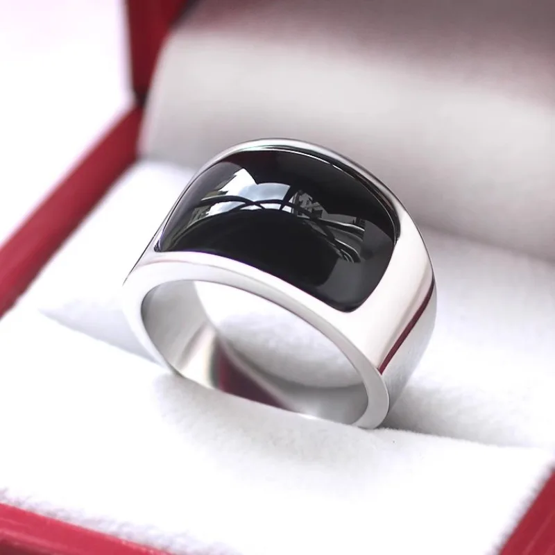 Simple Korean Style Rings for Men Women Black Cat Eye Stone Fashion Stainless Steel Wedding Band Jewelry Accessories Wholesale