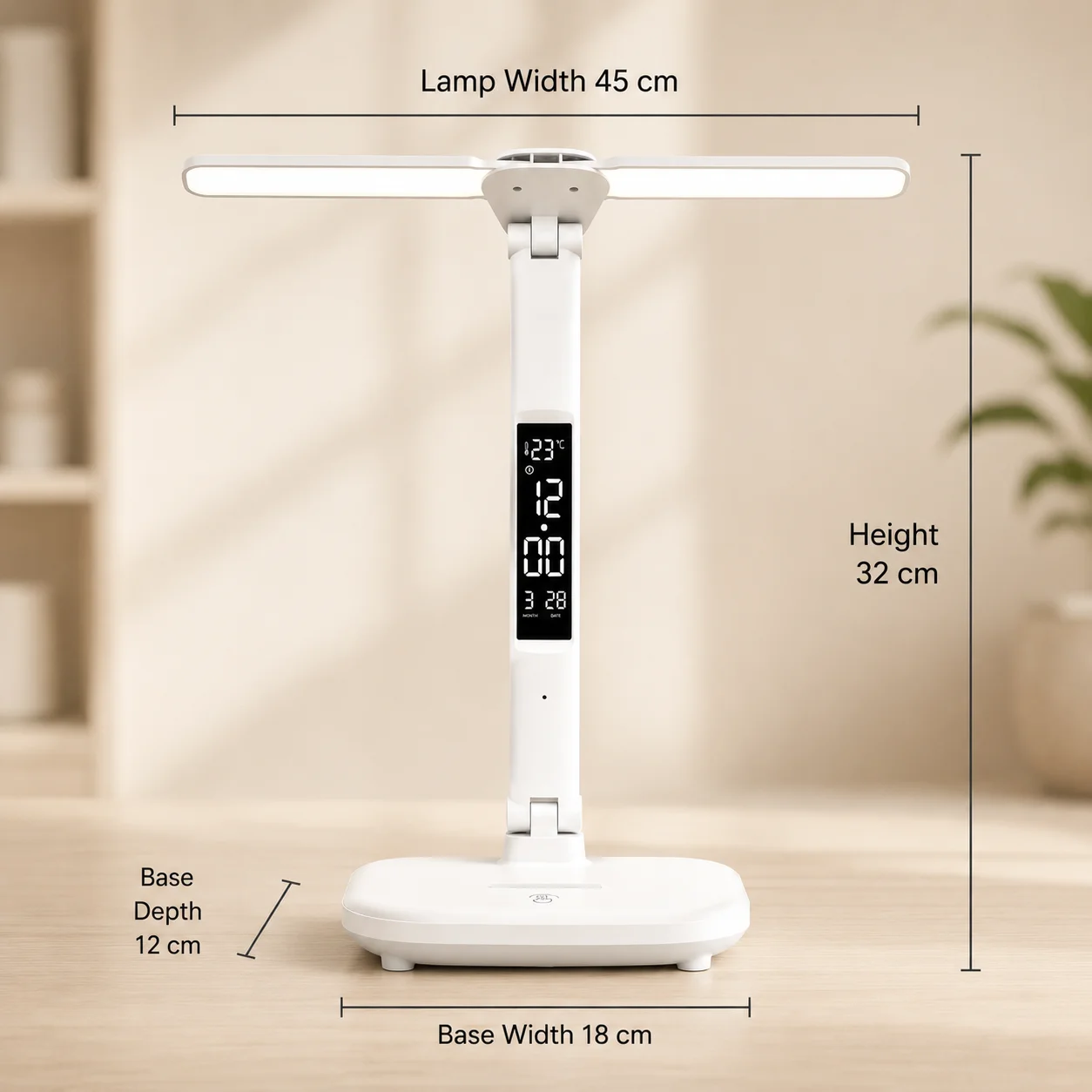 LED Desk Lamp with Calendar Clock 3-Color Dimmable Touch Reading Light Anti Blue Light Eye Protection Lamp with Pen Holder