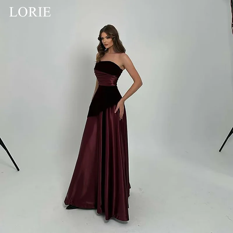 

LORIE Elegant Satin Party Dresses Velvet Strapless Sleeveless Evening Prom Dress A-Line Floor-Length Prom Gown Customized