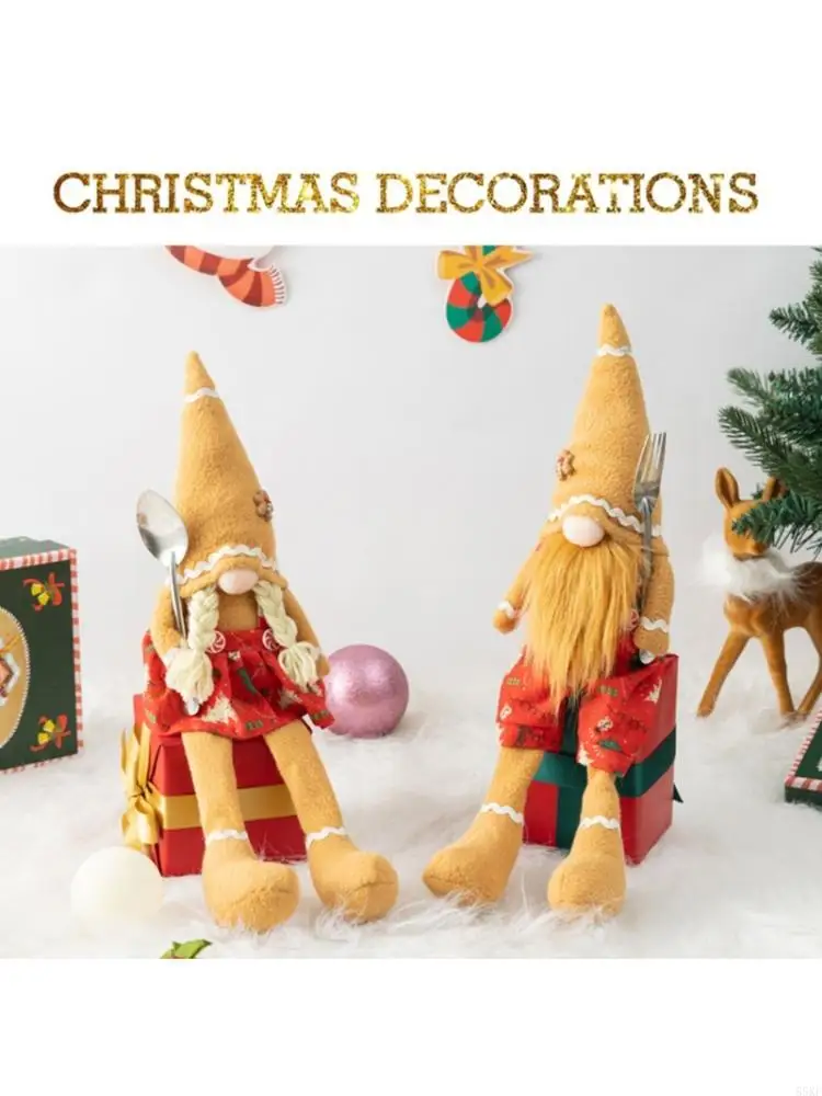 Long-Legged Christmas Gingerbreads Gnomes with Red Holiday Motifs Clothing Design 55KF