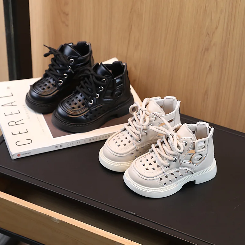 

Fashion Girls' Shoes 2025 Summer New British Style Kids Leather Boots Simple Girls Sandals Anti Slip Child Ankle Boots Zapatos