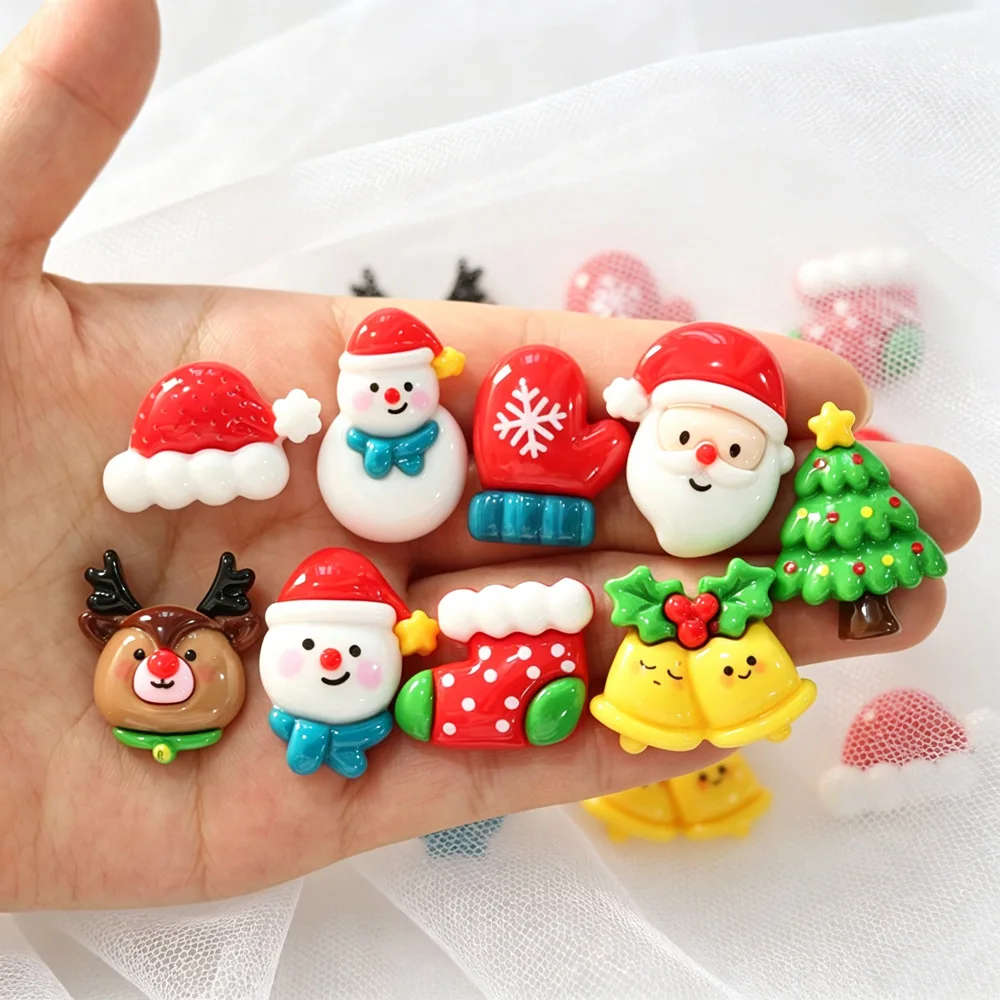10/50PCS Christmas wreath snowman resin accessories, cream glue hair clips, hats, handmade DIY jewelry materials