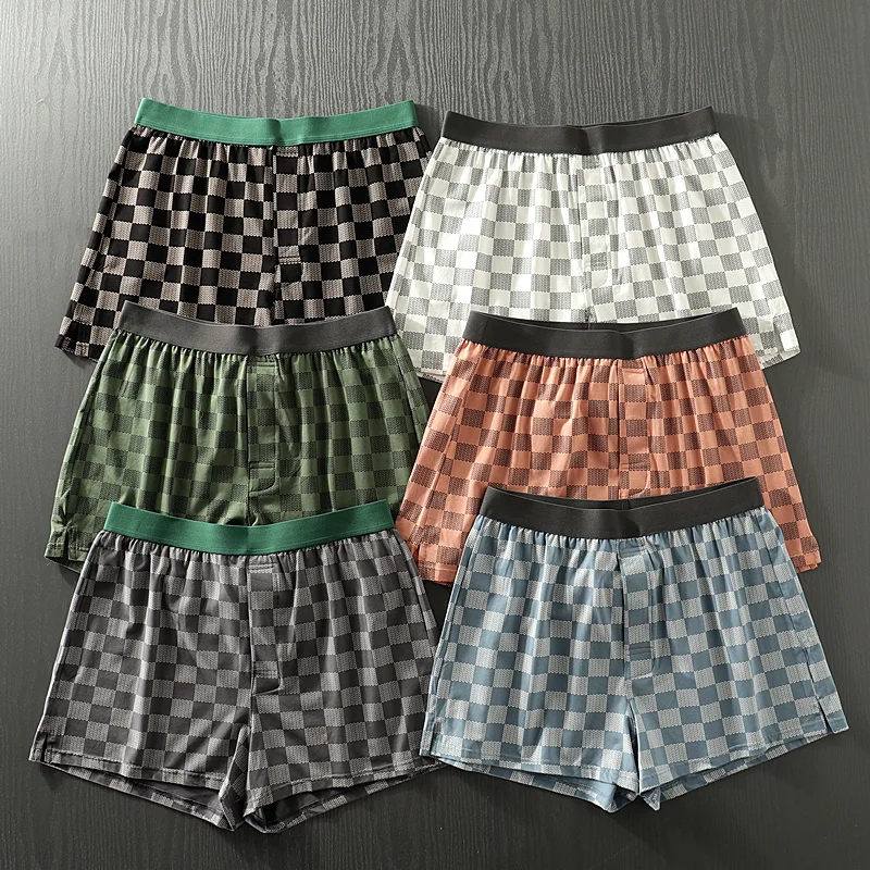 

Comfortable Breathable Modal Cotton Lycra Plaid Men's Shorts Home Pants Clear Skin Friendly Arrows Pants mid Waist Flat Angle