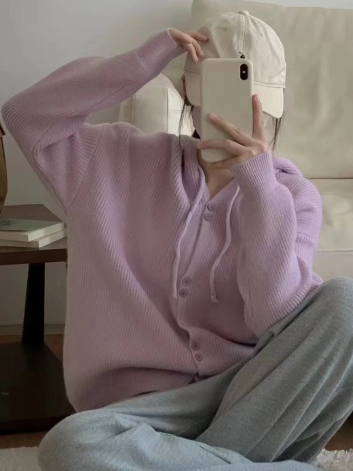 Spring Autumn Lazy Sle Knitted Open Cardigan Korean Pure Color Casual Versatile Hooded Long Sve ular Fem Outerwear