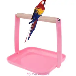 Bird Stand Tabletop Training Perch Portable Parrot Wooden Play Stands with Plastic Tray for Small Medium Parrots Bird Supplies