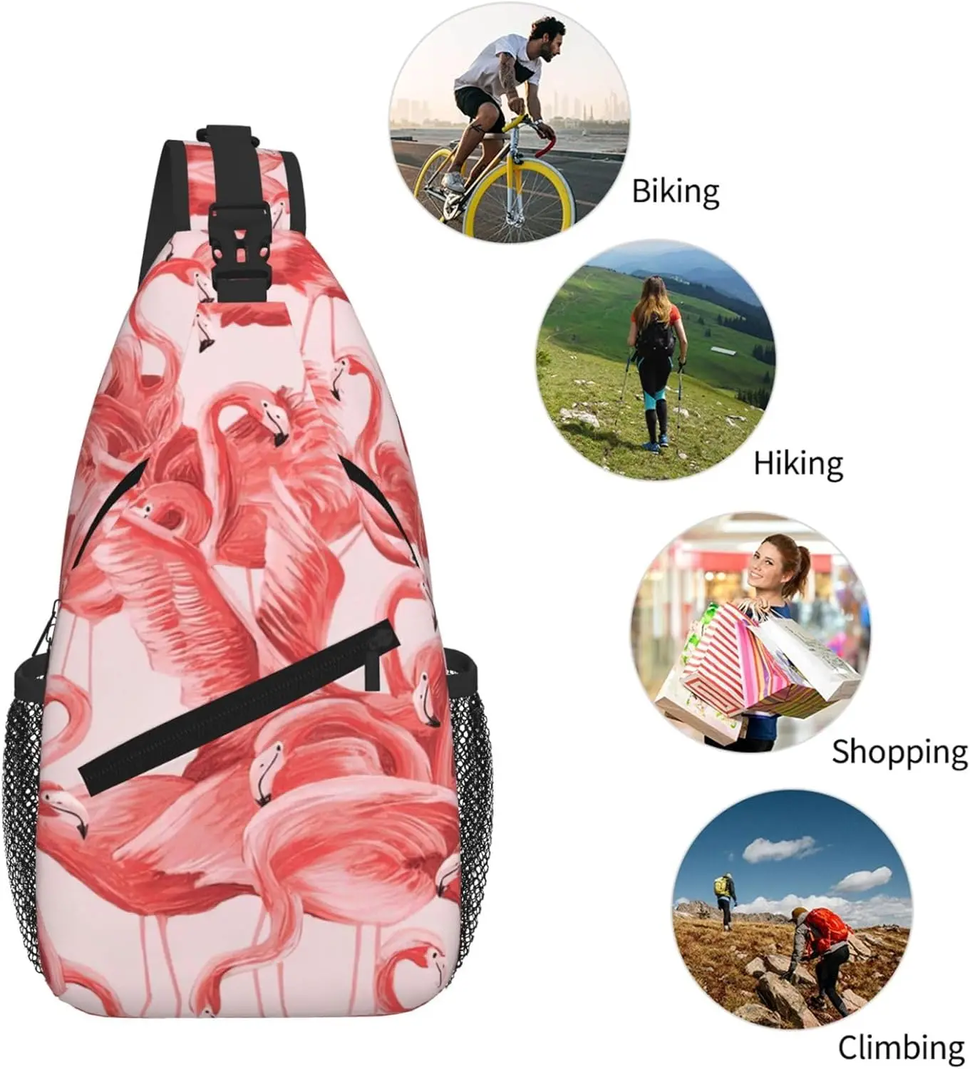 فلامنغو طباعة حقيبة ظهر صغيرة حبال Crossbody حقيبة الرافعة حقيبة الصدر Daypack حزمة مراوح للمشي في الهواء الطلق Daypack حقيبة الصدر