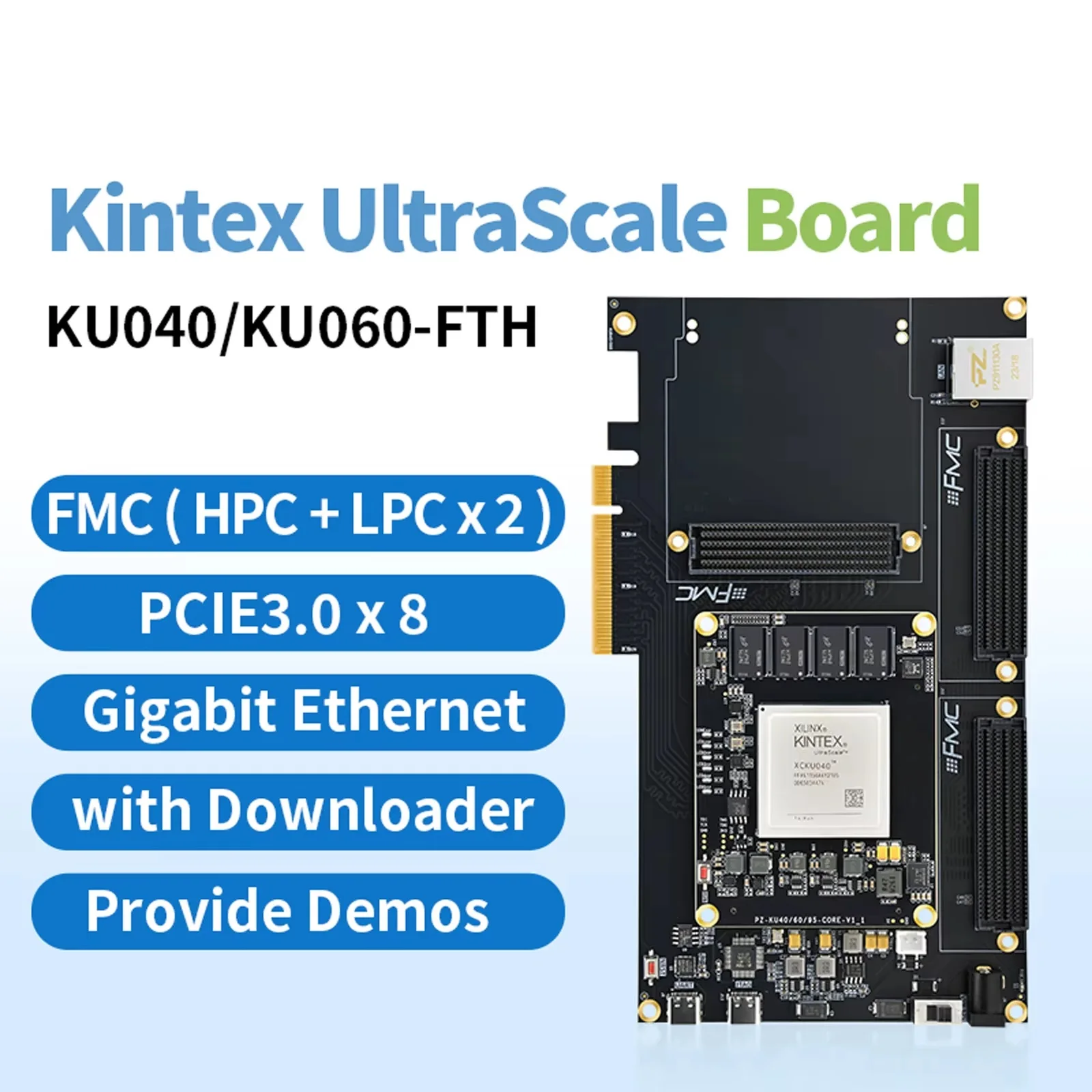 

Puzhi KU040 KU060-FHT Плата разработки FPGA Xilinx Kintex UltraScale XCKU040 XCKU060 Оценочный комплект FMC PCIE