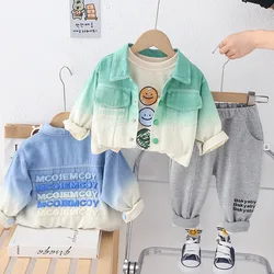 2024 New Spring Baby Luxury Designer Infant Clothes for Kids Boy Korea Style Gradient Denim Coats T-shirts Pants Boys Outfit Set