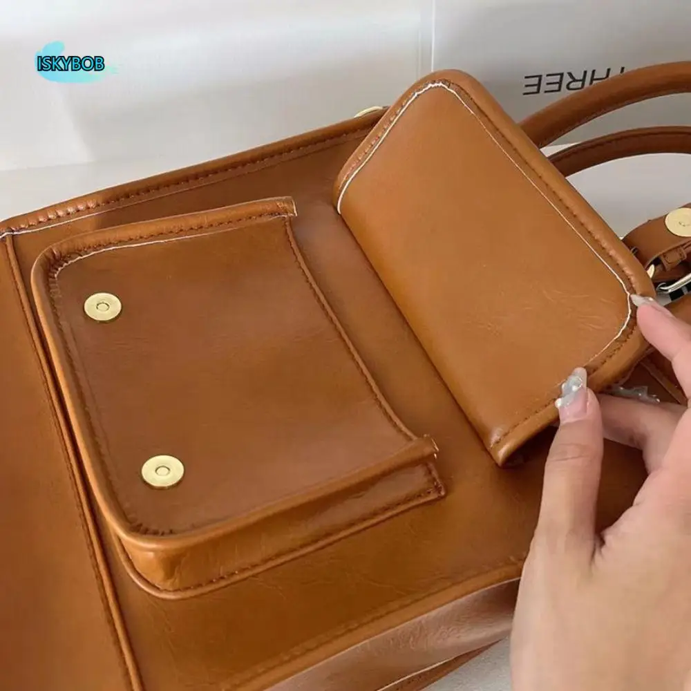 

Casual PU Vintage Preppy Briefcase British Style Solid Color Shoulder Bag Tote Bags Handbag Brown Message Bag Outdoor