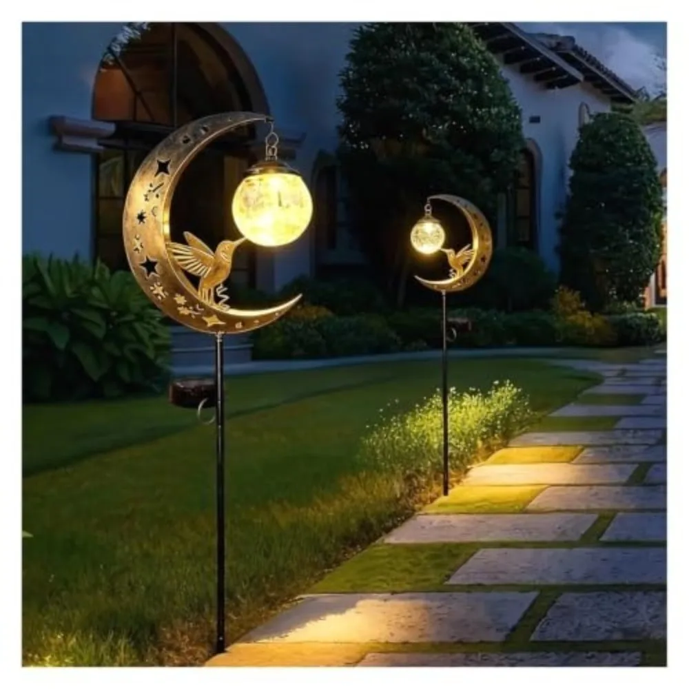 Crackle Glass Globe Landscape Lamp Hanging Design Energy Saving Solar Lawn Light Solar Powered Ground Stake Garden Light