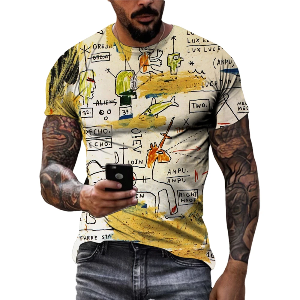 New Summer Hip-Hop Personality Graffiti Pattern T-shirt Street Trend Fashion Printing Top Casual Handsome Short Sleeved Clothing